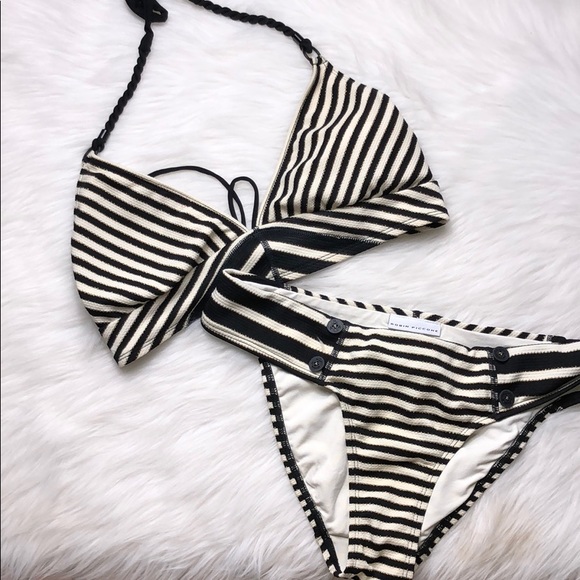 Robin Piccone Other - ROBIN PICCONE IVORY BLACK GOLD STRIPED SWIMSUIT M